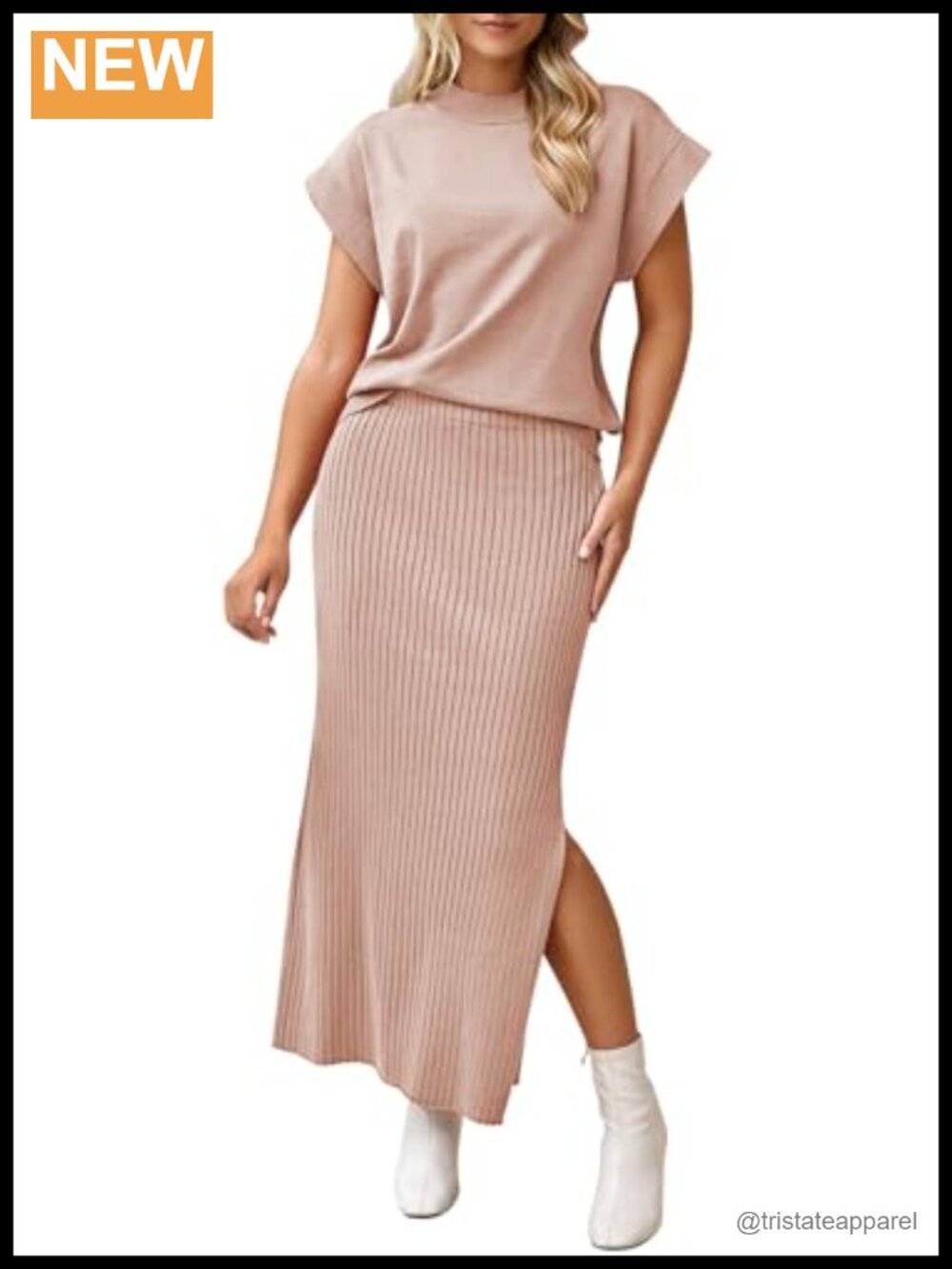 Women's 2 Piece Knit Sweater Set Cap Sleeve Top and Bodycon Maxi Skirt